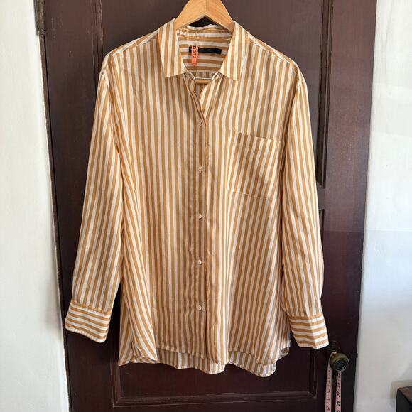 JENNI KAYNE | Boyfriend Shirt in Mustard Stripe | Size XXL - Picture 2 of 8